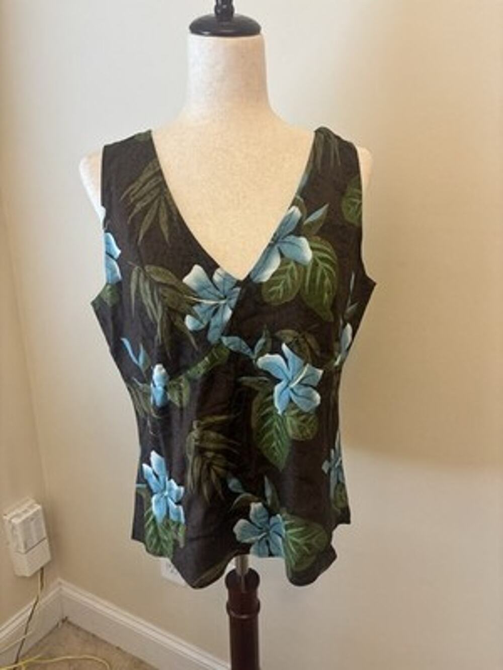 Kahala Vintage Hawaiian Shirt Women’s Brown Floral Sleeveless Size 14